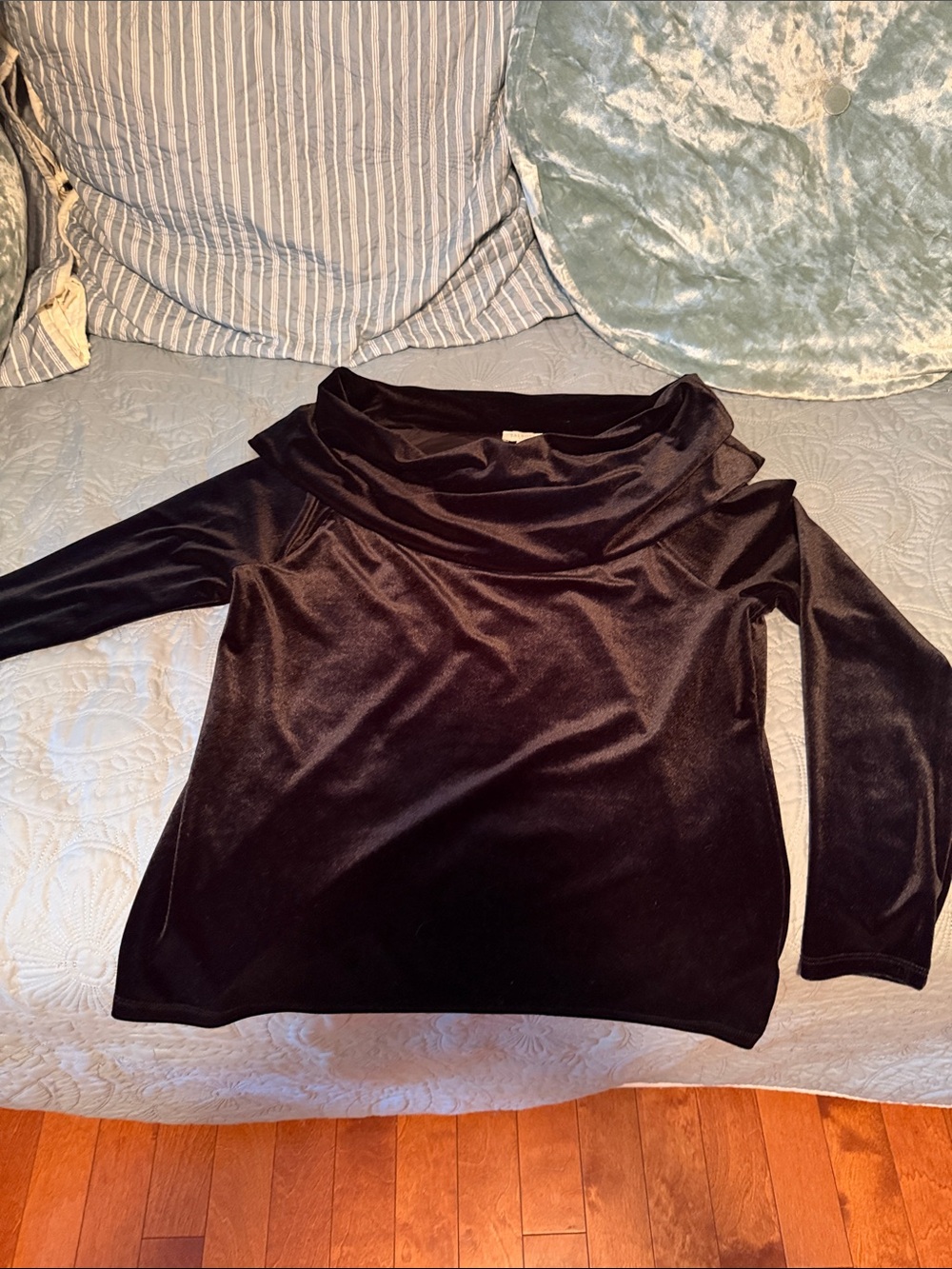 Talbots Black Velvet Off-Shoulder Cowl Neck Sweater Med.